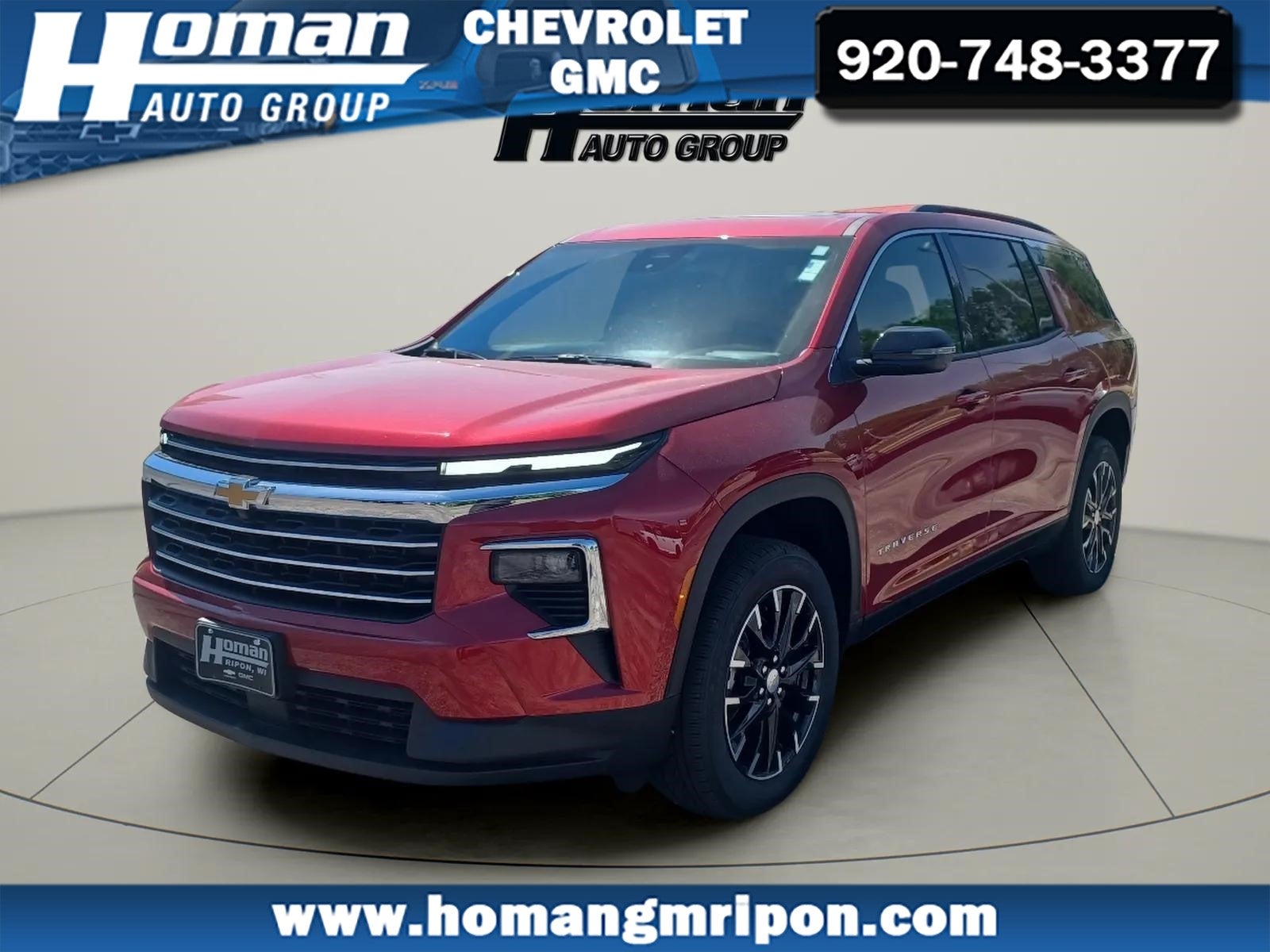 2026 Chevrolet Traverse LT in Radiant Red Tintcoat — front three-quarter view