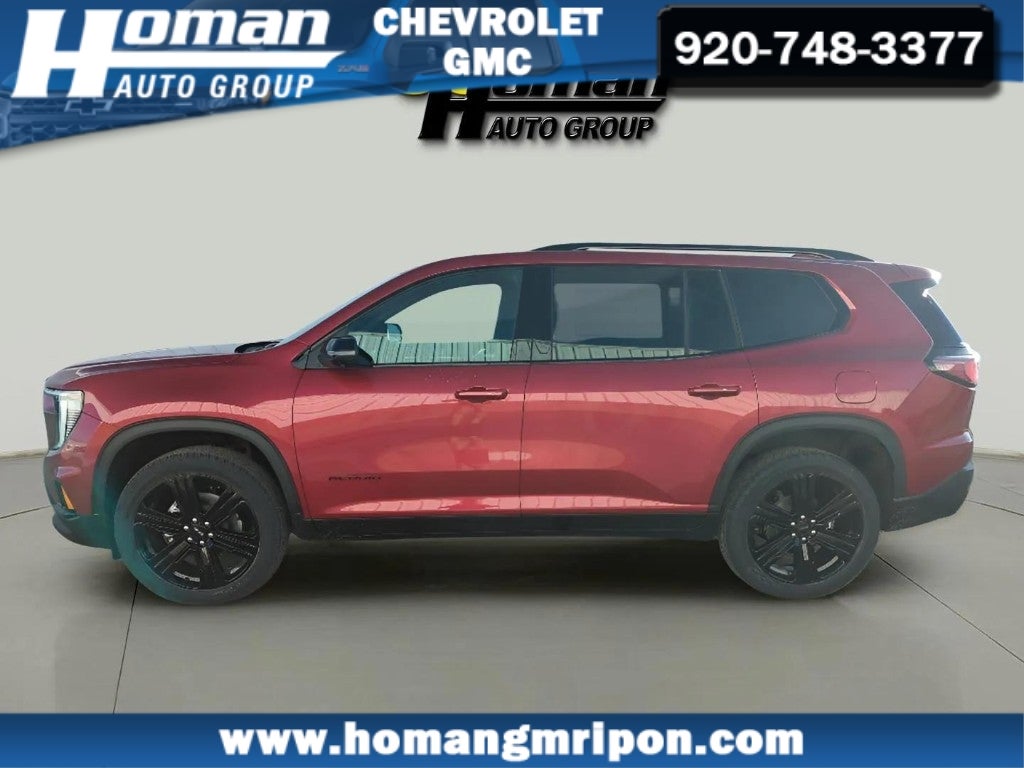 2025 GMC Acadia Elevation in Volcanic Red Tintcoat — front three-quarter view