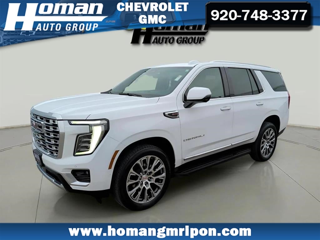 2025 GMC Yukon Denali in Summit White — front three-quarter view